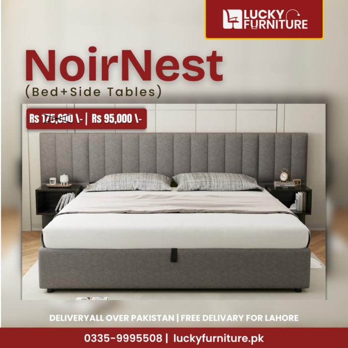 NoirNest Bed + Side Tables